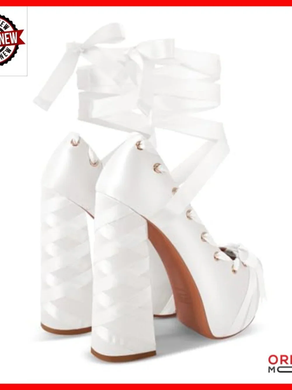 Chunky Platform Heels with Bow Ribbon Ankle Strap Pumps